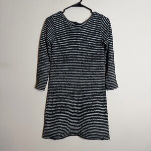 ATM Womens Distressed Stripe Crew Scoop Neck Mini Dress Black Gray Size XS